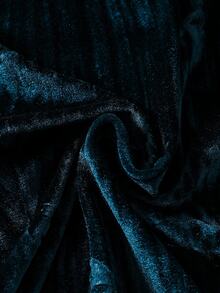 SHEIN Women's Dark Green Minimalist Fashion Solid Color Long Sleeve Velvet Elegant Comfortable Robe - Navy Blue - View 7