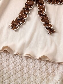 SHEIN 新生兒嬰兒蝴蝶結印花長袖上衣與波點長褲家居服 - 米色 - 查看 6
