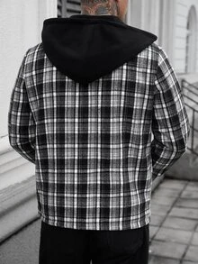 Manfinity CasualCool 男士休閒羊毛混紡格紋連帽夾克，適合日常通勤穿著，也是送給男友和丈夫的理想禮物 - 黑色 - 查看 2