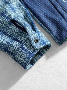ROMWE MEN Men's Autumn/Winter Patchwork Streetwear College Style Hot-Selling Shirt - Blue - View 5