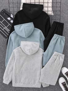 SHEIN 6件組男童白色秋季圖案街頭風返校套裝，2件式保暖刷毛連帽衛衣與寬鬆慢跑長褲運動服套裝 - 彩色 - 查看 2