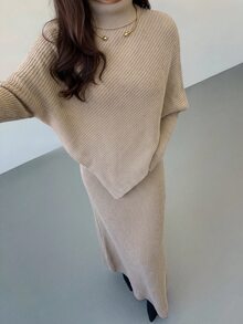 Aloruh 酒紅色針織兩件套 新款秋季 - 杏色 - 查看 4