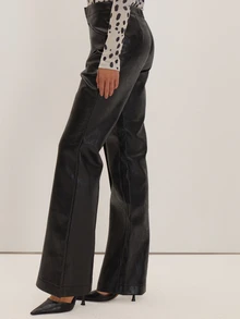 MUSEYN Black PU Overlay Pants Versatile Everyday Date Night Chic New Season Fall - Black - View 3