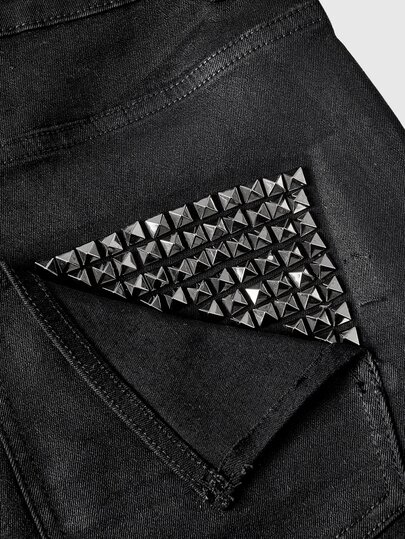 ROMWE Y2K Indie Sleaze Street Style Pocket Rivet Decor Slim Fit Coated Denim Flare Jeans Plus Size
