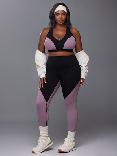 Voyena Women's Plus Size Colorblock Cropped Tank Top And Leggings Sports Set