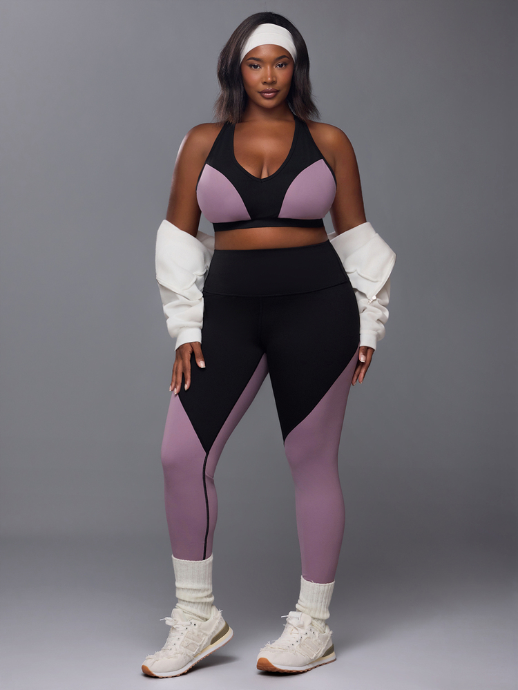 Voyena Women's Plus Size Colorblock Cropped Tank Top And Leggings Sports Set - Black - View 1