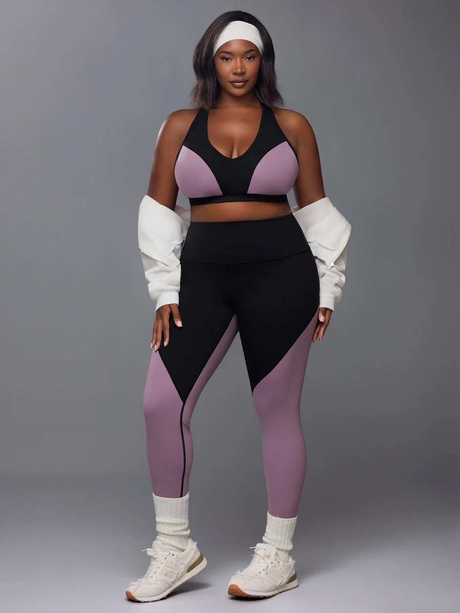 Voyena Bộ đồ thể thao nữ size lớn phối màu gồm áo tank top dáng ngắn và quần legging - màu đen - Xem 1