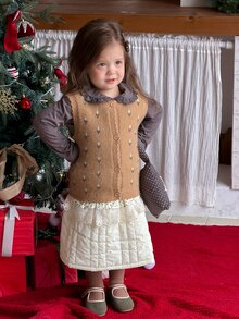 DAZY Infant/Toddler (Girl) Colorblock Korean Style Casual Layered Sweater, Autumn/Winter - Camel - View 4