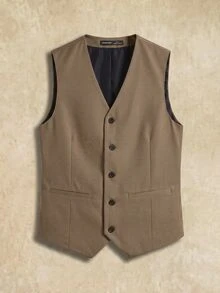 HIMLAND Men's Woven Fitted Casual Sleeveless Suit Vest, Suitable For Spring And Summer - Khaki - View 4