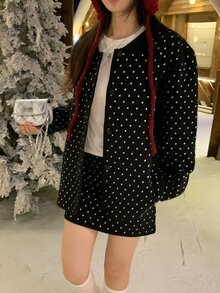 DAZY Women's Polka Dot Pattern Long Sleeve Single-Breasted Knit Cardigan And Knit Skirt Casual Set - Black - View 5
