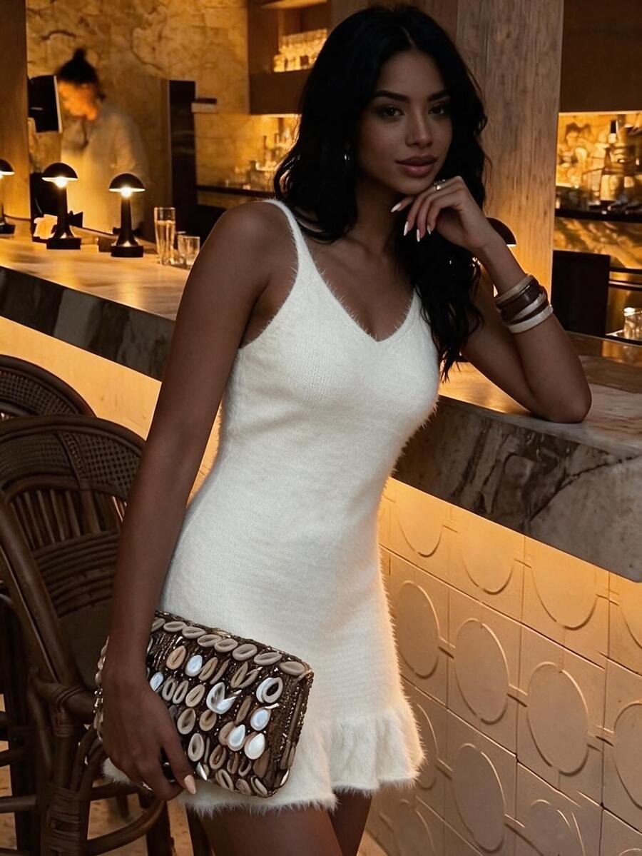 Flora Isola Flora Isola Elegant V-Neck Sleeveless Design Women's Sweater Dress - Apricot - View 1