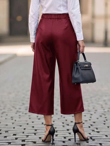 EMERY ROSE Women's Fashion Versatile Casual Commute Going Out Night Wide Leg Long Pants Halloween Black Fall - Burgundy - View 2
