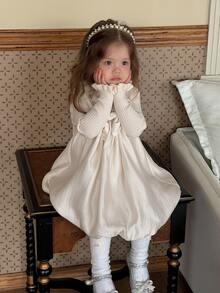 DAZY Infant/Toddler (Girl) Round Neck Bow Korean Style Party Dress - Apricot - View 6