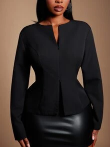 SHEIN SXY سترة بليزر سوداء قصيرة ضيقة بدون ياقة مثيرة - الأسود - مشاهدة 7