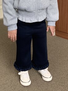 DAZY Baby Girl Solid Color Frill Trim Casual Flare Pants - Royal Blue - View 7