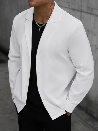 Manfinity CasualCool Men's Solid Color Long Sleeve Shirt, Classic Large Collar Design, Suitable For Formal Or Casual Occasions, Vacation, Gatherings, Simple Office Wear, Casual Home Wear, Versatile Style, Perfect Gift For Boyfriend Or Husband