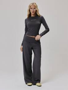 MUSERA Grey Graphic Detail Long Sleeve Top And Straight Leg Trousers Co Ord Sold As Set Fall Autumn Winter - Grey - View 4