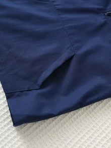 SHEIN Baby Boy Autumn/Winter Navy Blue Pullover Sweatshirt And Elastic Waist Long Pants With Webbing Trim 2 Pieces Set, Christmas Gift For Kids - Royal Blue - View 4