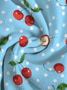 PopScrub Women's Cherry Pattern Print Short Sleeve Scrub Uniform Top - Multicolor - View 5