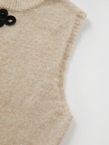 SHEIN New Chinese Style Frog Button Knit Vest, Women Crew Neck Sleeveless Slim Fit Knit Waistcoat Outerwea - Apricot - View 7