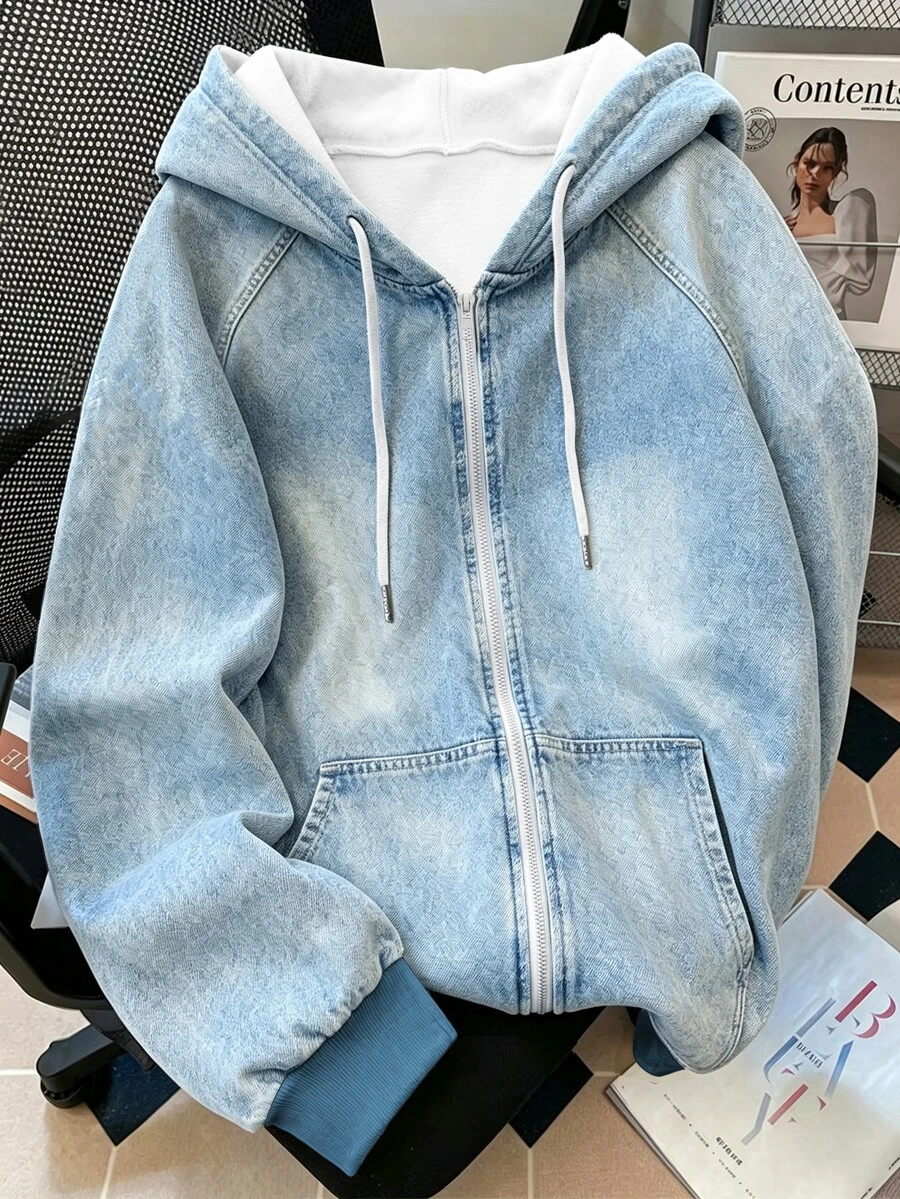 Resyla 女款休閒日常連帽衛衣,附口袋與拉鍊 - 藍色 - 查看 1