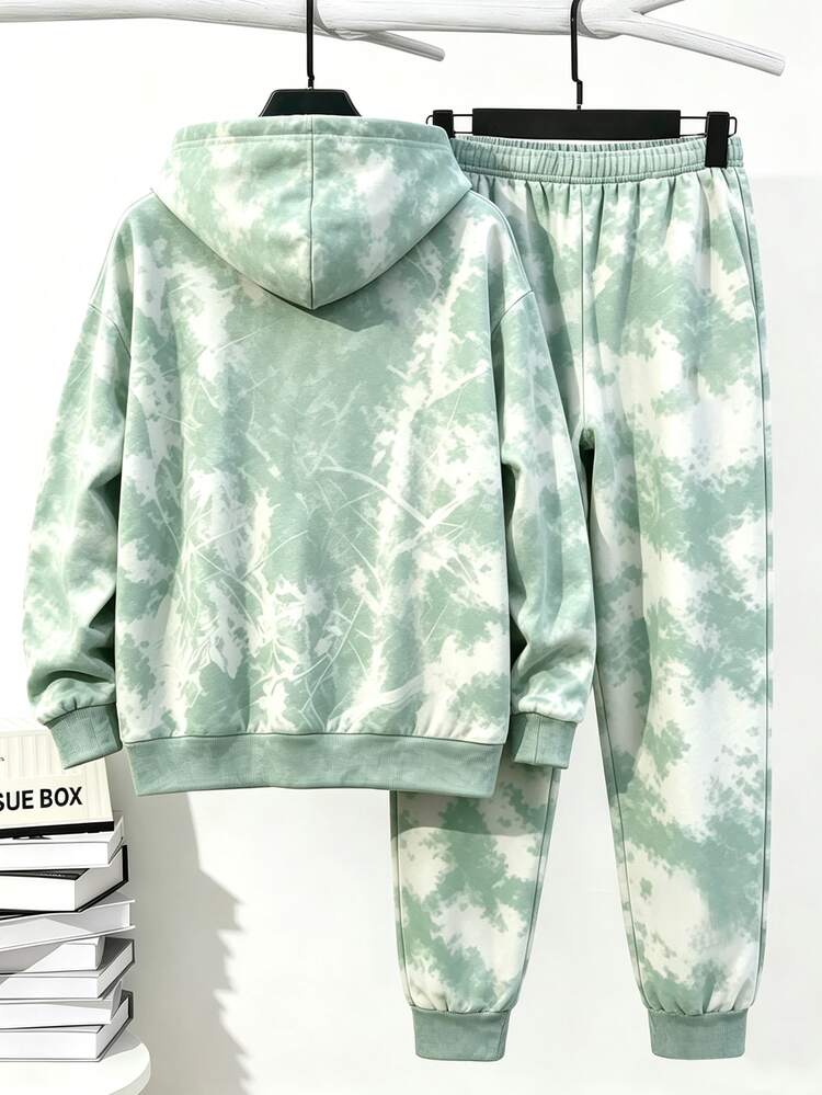 Tween Boys Gradient Denim Effect-Effect Logo‑Print Hoodie & Matching Jogger Pants 2‑Piece Streetwear Outfit - Multicolor - View 2