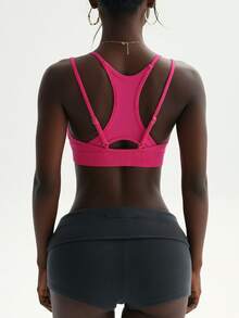 SHEIN Core Rhythm Seamless Knit Women's Sports Bra - Hot Pink - View 3