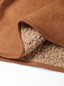 GlowEve CURVE Women's Plus Size Brown Shearling Jacket With Buttons, Fashion Style Winter Thanksgiving Holiday Going Out Casual Baggy - Brown - View 4
