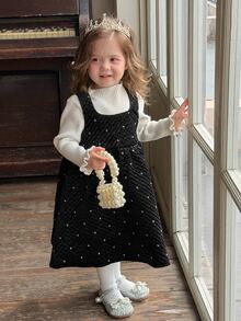 DAZY Baby Girl Square Neck Sleeveless Party Dress - Black - View 3