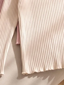 4Pcs Girls Autumn/Winter Cotton Ribbed Solid Color Ruffle Long Sleeve Tops, Cute T-Shirt Undershirts Spring/Autumn, Versatile Fashion Tops Suitable For School, Vacation, Daily Wear - Multicolor - View 5