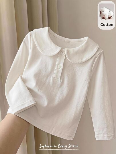 Cozy Pixies Baby Girl Baby Girl Knit Solid Color Peter Pan Collar Long Sleeve Pullover Top, Versatile Comfortable, Suitable For Spring Summer Autumn Winter All Seasons, Casual Fashion, Back To School, Preppy Style, Cute Outfit