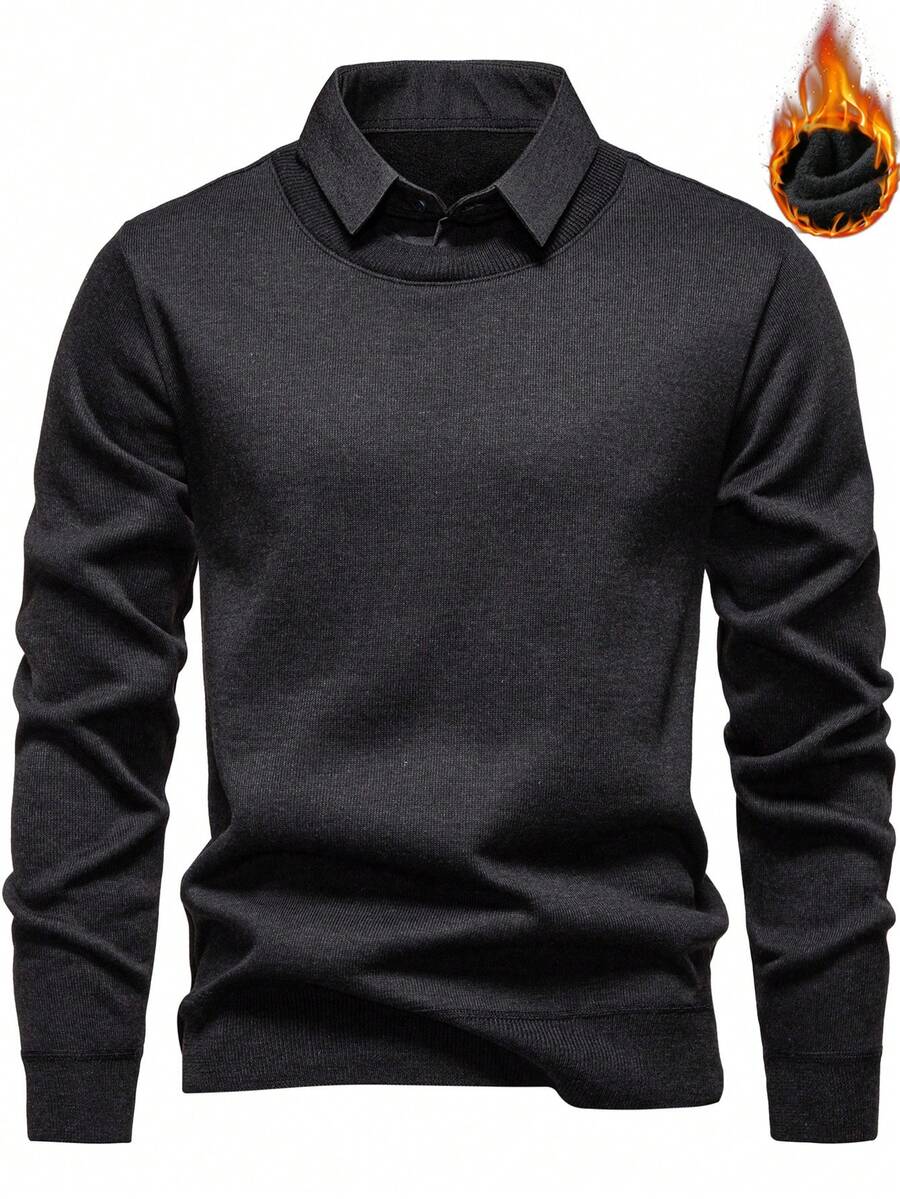Manfinity Homme Men's 2 In 1 Knit Sweater, Patchwork Design, Autumn/Winter - Dark Grey - View 1