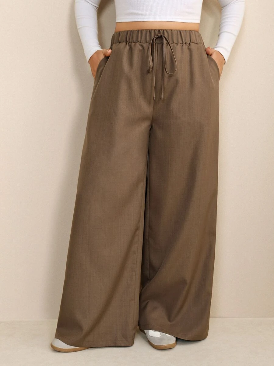 Edennvi Plus Size Women's Autumn Fashion Casual Loose Comfortable Everyday All-Match Versatile Wide Leg Pants - Brown - View 1