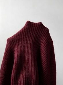 SHEIN New Spring Fall Korean Lazy Textured Knit V Neck Jumper Women Long Sleeve Loose Fit Short Length Casual - Burgundy - View 4