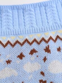 Sweetra Fair Isle Jacquard Off-Shoulder Long Sleeve Fashion Sweater - Multicolor - View 7