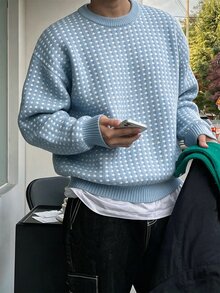 Claim Dot 男士格紋休閒百搭日常穿著長袖針織衫 - 彩色 - 查看 1
