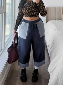 EMERY ROSE بنطال جينز قصير ضيق غير مطاطي للنساء ذوات الأحجام الكبيرة، ملابس كاوبوي للنساء - أزرق داكن - مشاهدة 4