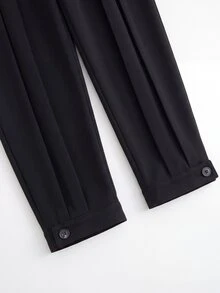 SHEIN Setelan Jas Wanita 2 Potong: Blazer Pendek Hitam dan Celana Panjang Lebar Berlipit - Hitam - View 6