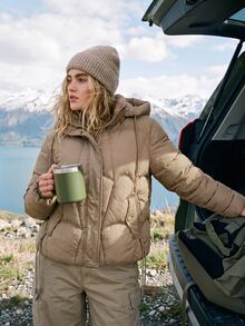 WanderVale Winter Khaki Detachable Hood Drawstring Pocket Decor Long Sleeve Padded Coat - Khaki - View 3