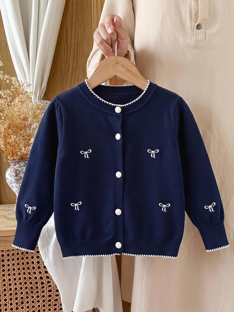 Cozy Pixies Kdis Baby Girls Cute Cartoon Vintage Bow Pattern Long Sleeve Cardigan Sweater, Suitable For Autumn/Winter Wear - Multicolor - View 3