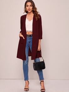 SHEIN LUNE 秋冬款休閒開襟口袋設計大衣 - 酒紅色 - 查看 4