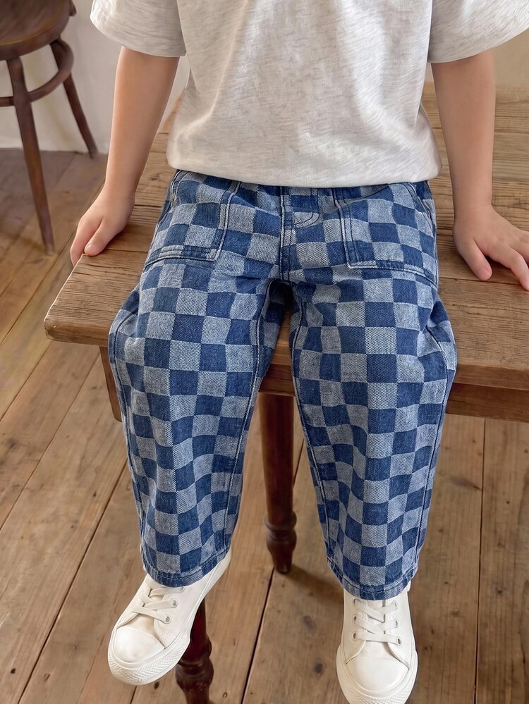 Tween Boy Fashion Casual Striped Light And Dark Blue Loose And Comfortable Jeans For Black To School - Blue - View 5