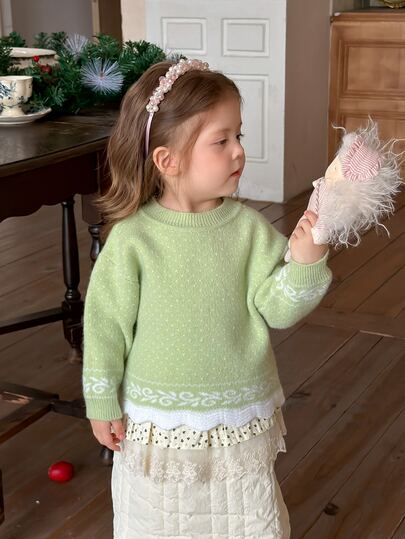 DAZY Sweater Bayi Perempuan Lengan Panjang Motif Polkadot Leher Bulat Gaya Korea Musim Gugur/Dingin