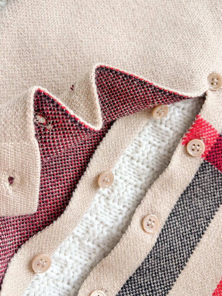 Cozy Pixies Kids Baby Boy Knitted Autumn/Winter Fashion Minimalist Casual Plaid Sweater Romper - Multicolor - View 7