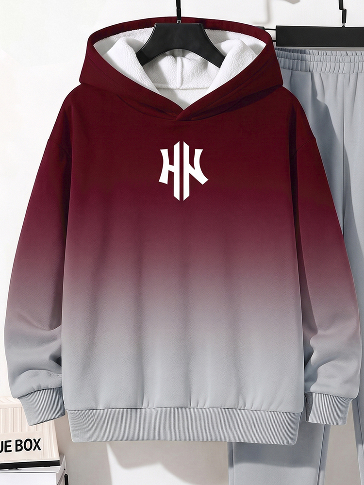 Tween Boy Casual Minimalist Long Sleeve Hoodie Sweatshirt 2 Pieces Set, Comfortable For Autumn/Winter, Classic Cool Gradient Pattern Print, Exquisite Logo Graphic Print - Multicolor - View 5