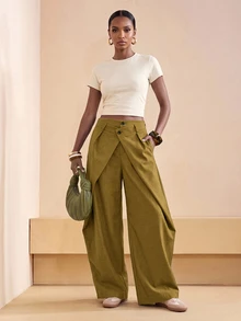 Zivah Women's Fashion Solid Color Curved Leg Pants - Mustard Yellow - View 9