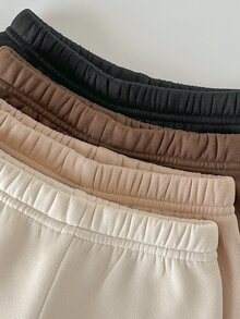 SHEIN 4件組女嬰幼兒女童運動束口長褲 可愛甜美 米色、棕色、黑色 心形印花 常規款 戶外度假 秋冬舒適運動休閒褲 - 彩色 - 查看 7