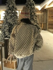 DAZY Women's Polka Dot Fluffy Korean Style Long Sleeve Sweatshirt, Autumn/Winter - Apricot - View 2