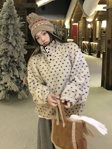 DAZY Women's Polka Dot Fluffy Korean Style Long Sleeve Sweatshirt, Autumn/Winter - Apricot - View 6