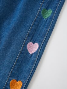 SHEIN Tween女孩牛仔褲 2026秋冬新款 時尚復古做舊寬腿牛仔褲 可愛愛心刺繡 Y2K學院風街頭休閒風 舒適純棉牛仔褲 適合日常出遊、上學通勤、聚會、開學季 破洞牛仔褲 - 深色水洗藍 - 查看 4